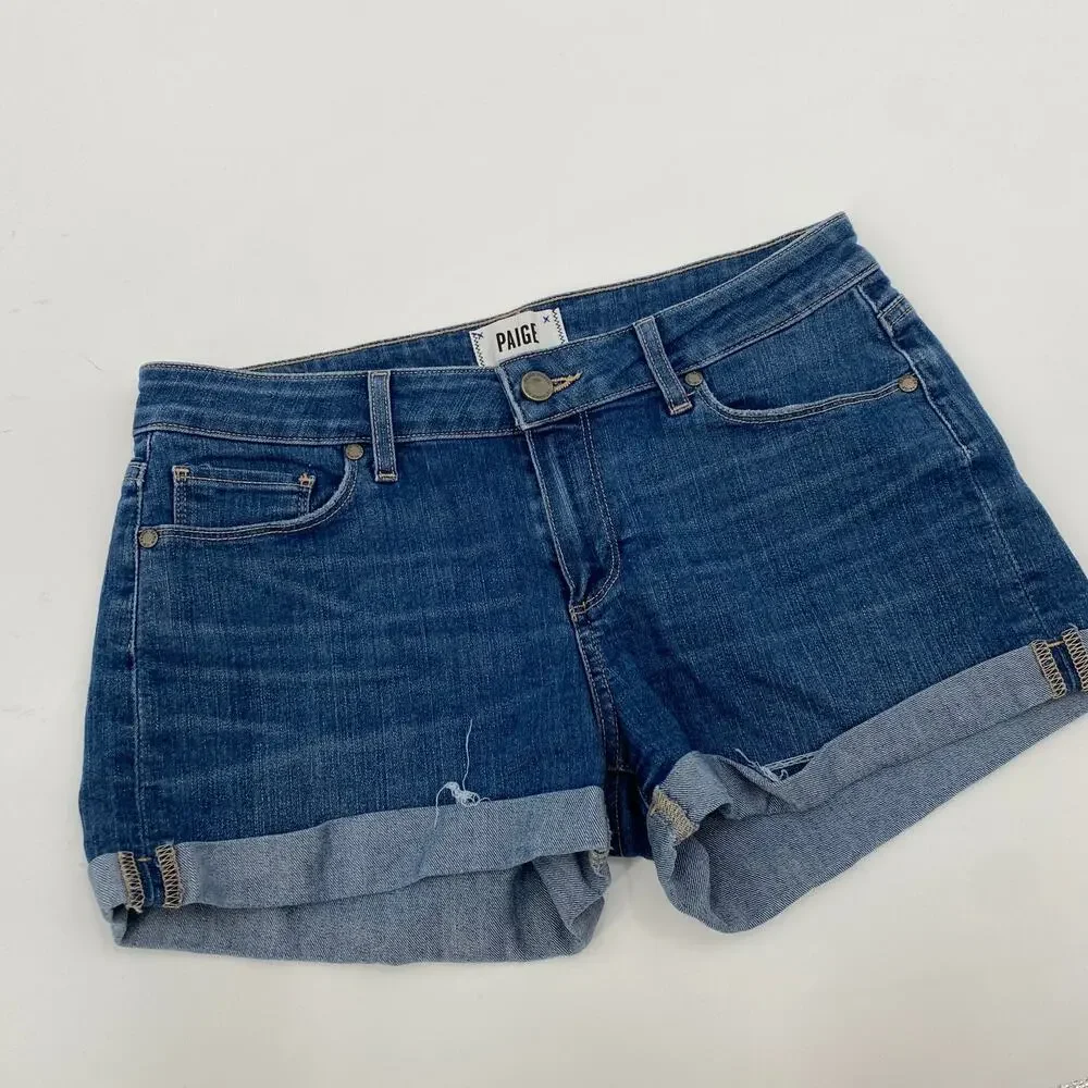 Paige mid low rise cuffed hem denim shorts